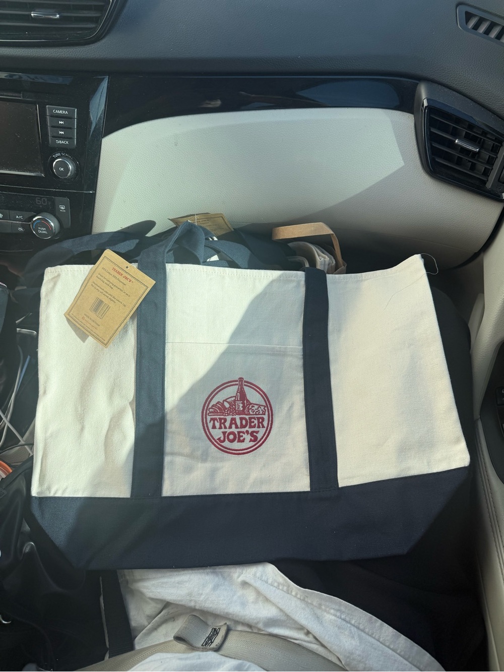 Cream and Navy Canvas Tote with Logo